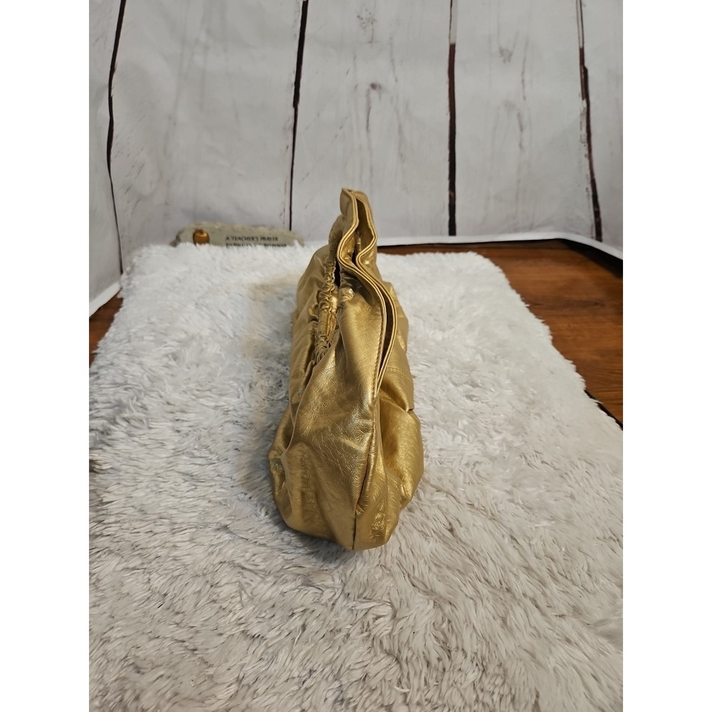 Chateau Gold Metallic Ruched Gathered Handle Clutch Handbag Evening‎ Bag
